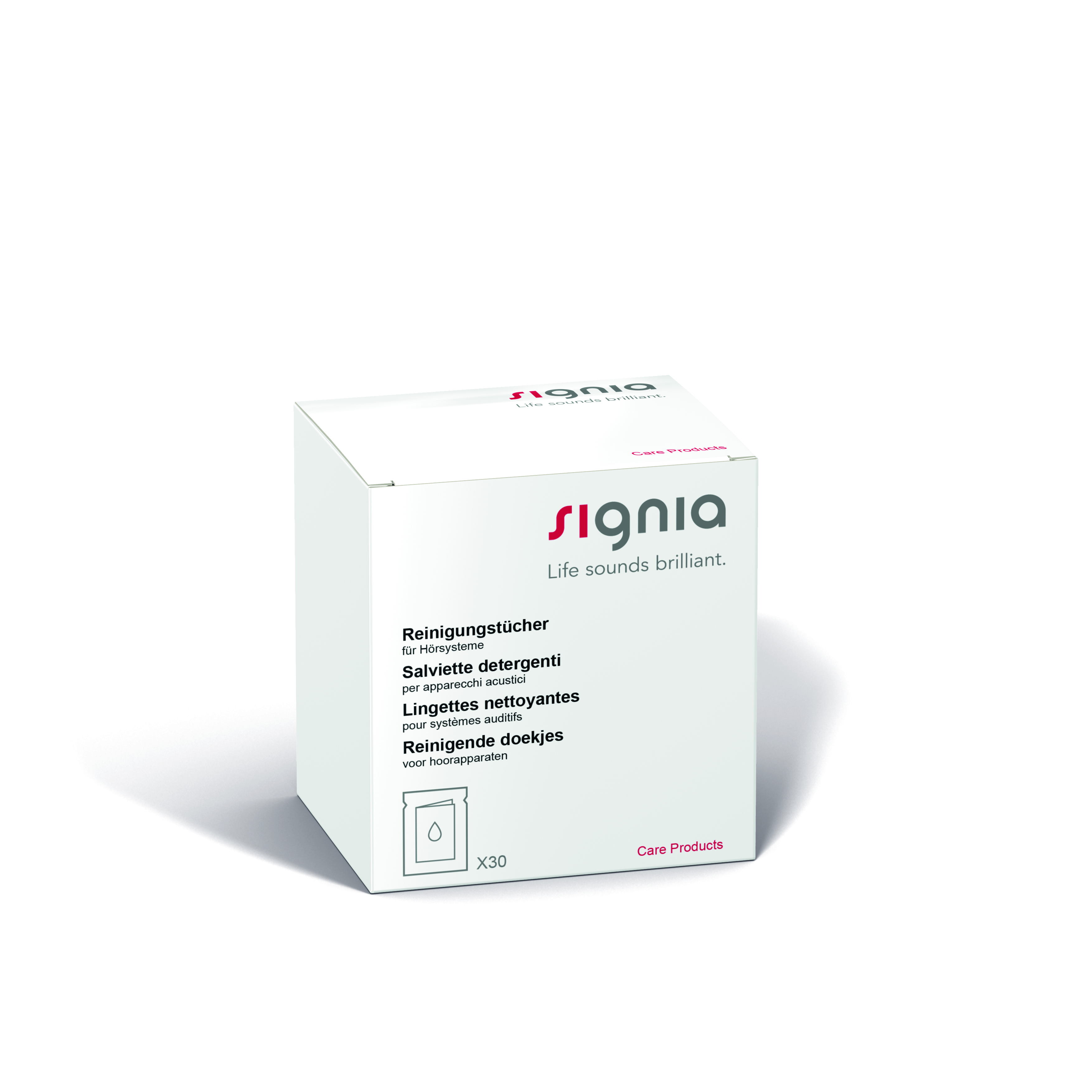 2-Cleaning-wipes-x30-Box_Lang51_Signia_CMYK SIGNIA Reinigungstücher (30 Stück) für Hörgeräte