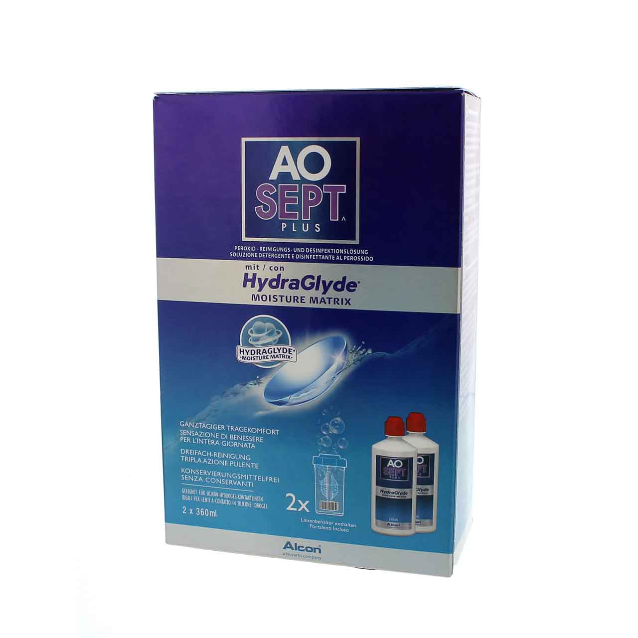 Pflegemittel_AOSeptHydra_Doppel AOSEPT Plus mit HydraGlyde Vorratspack 2x 360ml